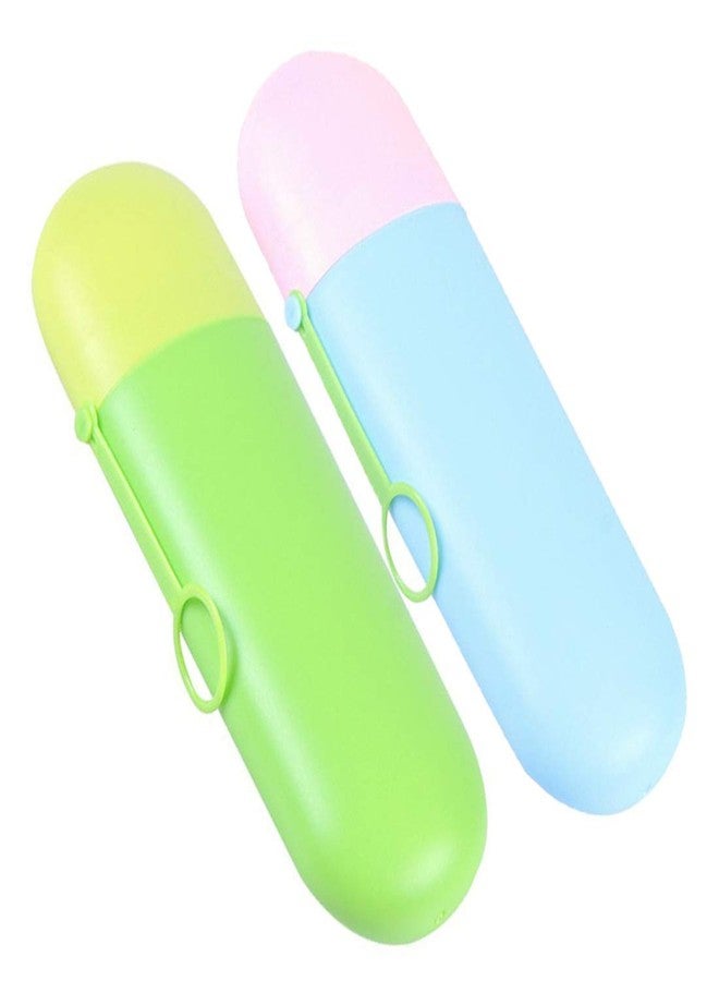 PUTHAK Plastic 2 Pcs Toothbrush Toothpaste Travel Container Cases, Toothbrush Case Storage Box Holder With Hanger, Portable Spoon Fork Storage Case For Travel, Family, Camping, School-Multicolor - Image 1
